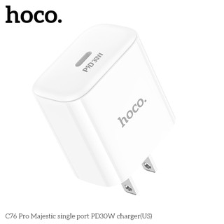 Cốc sạc nhanh Hoco C76 Pro cổng TypeC PD 30W, chân dẹp US (Trắng) - Phụ Kiện Nhất Tín