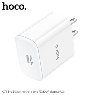 Cốc sạc nhanh Hoco C76 Pro cổng TypeC PD 30W, chân dẹp US (Trắng) - Phụ Kiện Nhất Tín