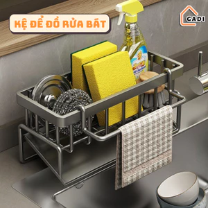 Kệ để đồ rửa chén bát GADI, Giá đựng đồ rửa bát chất liệu thép không gỉ tích hợp giá treo khăn tiện lợi