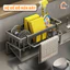 Kệ để đồ rửa chén bát GADI, Giá đựng đồ rửa bát chất liệu thép không gỉ tích hợp giá treo khăn tiện lợi