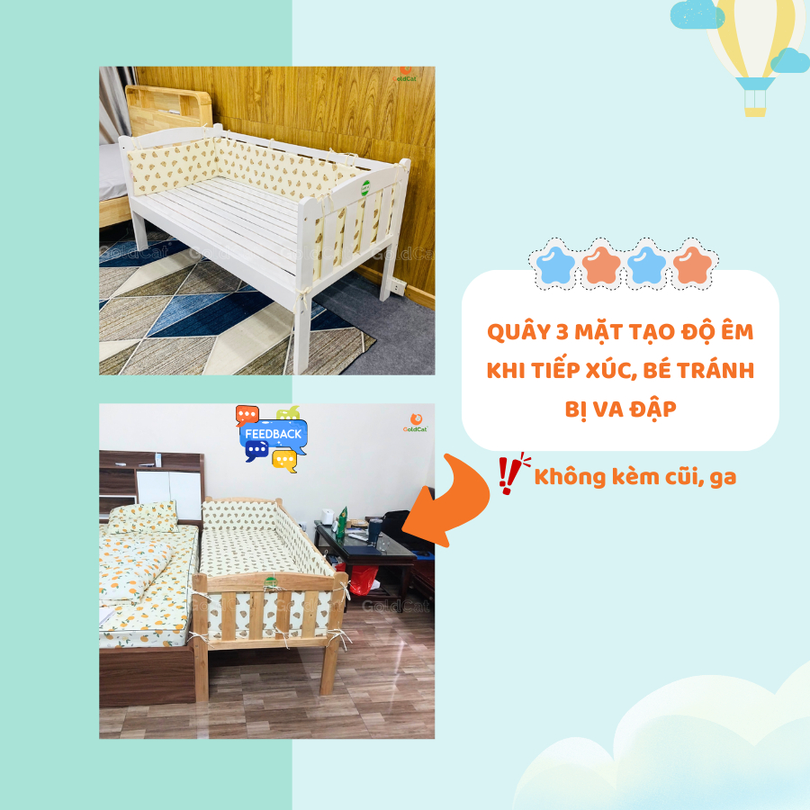 Ảnh Quây Giường Cũi Ghép 3 Mặt GOLDCAT Bao Gồm Ruột Bông Và Vỏ Chất Vải Cotton Mềm Mát, Cắt May Theo Yêu Cầu 4