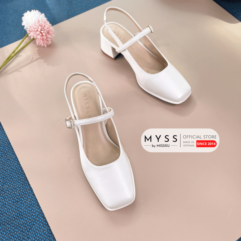 Giày cao gót nữ MYSS mũi vuông phối quai ngang cài khóa đá 5cm cao cấp thời trang - CG315