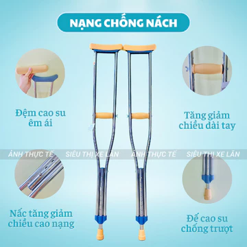 Nạng Chống Nách Bằng INOX Có Cao Su Mềm, Siêu Chắc Chắn - Nạng Chống Hỗ Trợ Người Khuyết Tật, Tai Nạn...