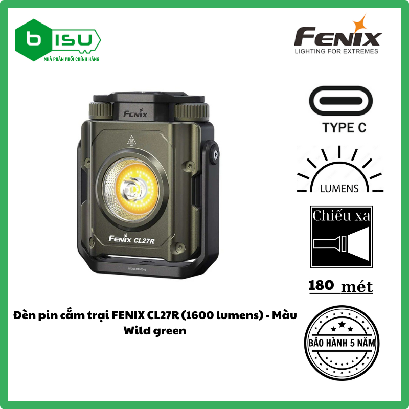 Đèn pin cắm trại FENIX CL27R (1600 lumens) - Màu Wild green