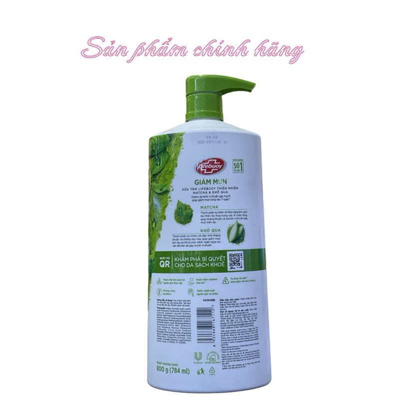 Sữa Tắm Lifebuoy Matcha và Khổ Qua Giảm Mụn Trên Da 800gram