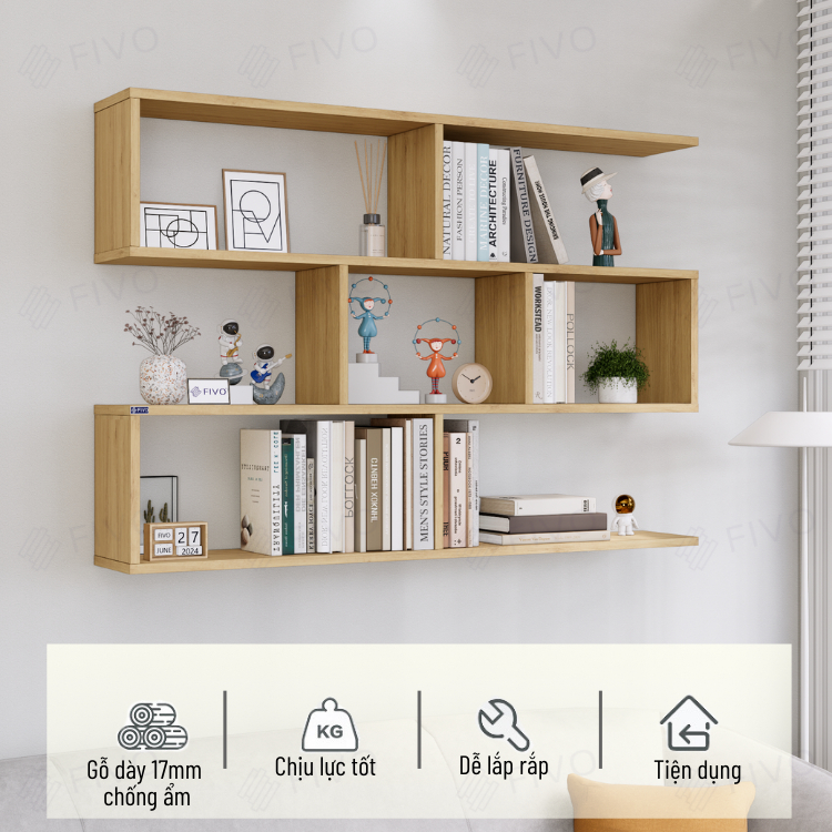 Ảnh Kệ Sách Gỗ Treo Tường FIVO FB44 Đa Năng, Thiết Kế Âm Tường, Chất Liệu Gỗ Dày Chống Ẩm, Dễ Dàng Lắp Ráp 4
