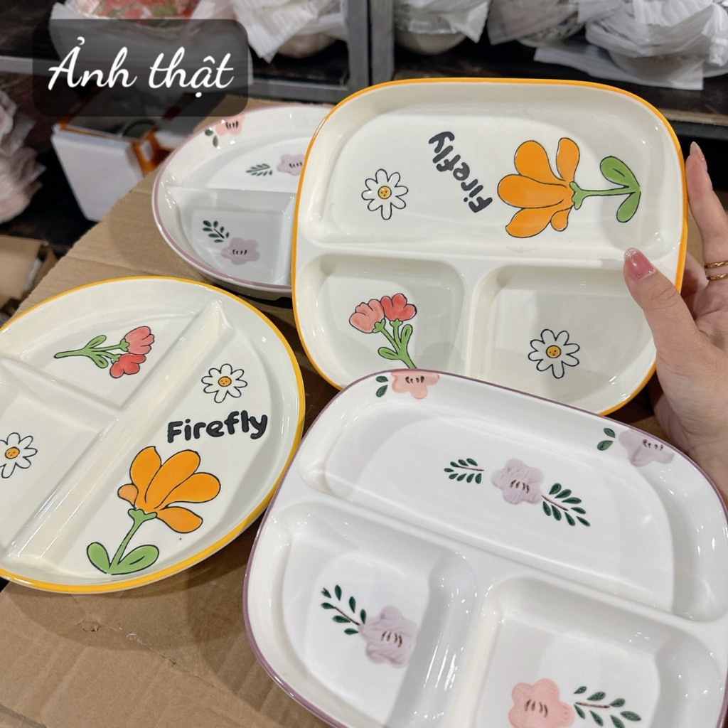 Đĩa Gốm Sứ Decor Đĩa sứ chia ngăn siêu xinh, đĩa c…