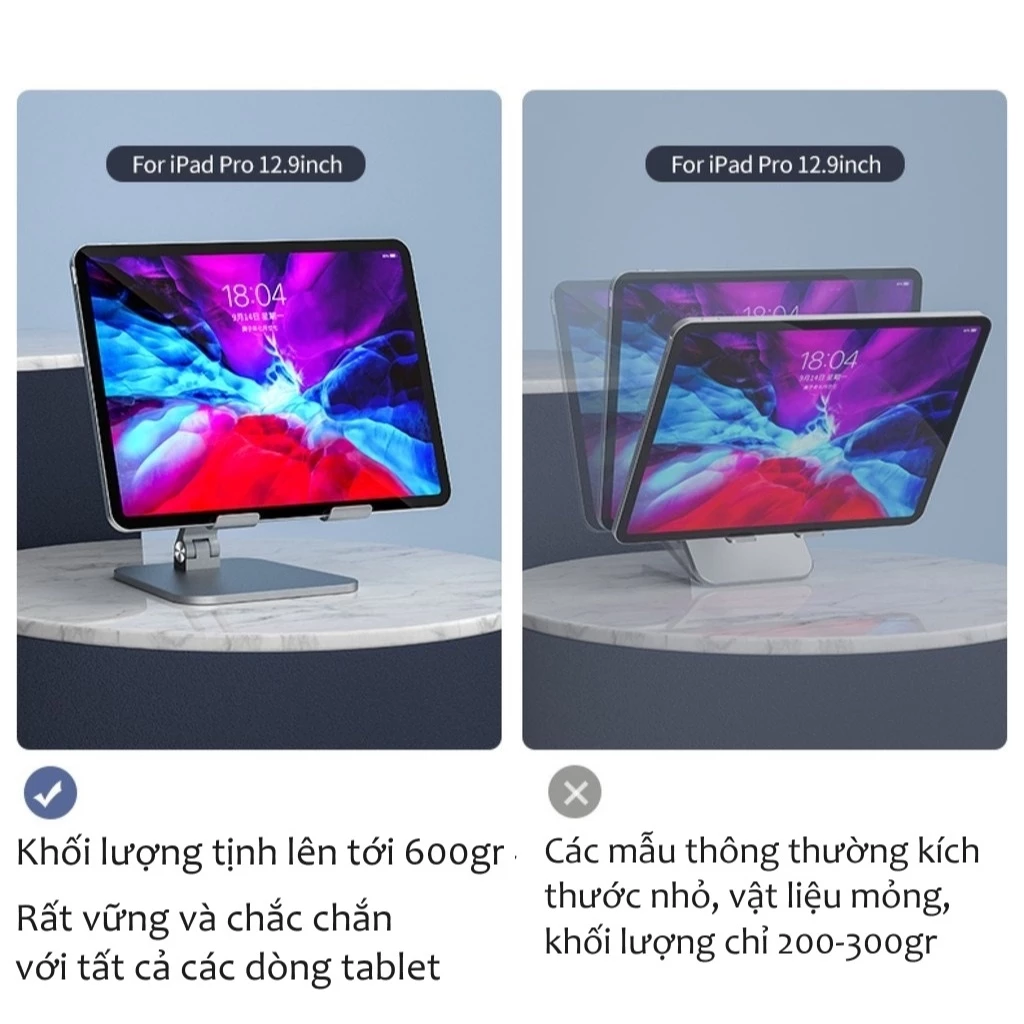 Giá đỡ stand cỡ lớn cho iPad, máy tính bảng, tablet hợp kim gấp gọn MT134 - Vu Studio