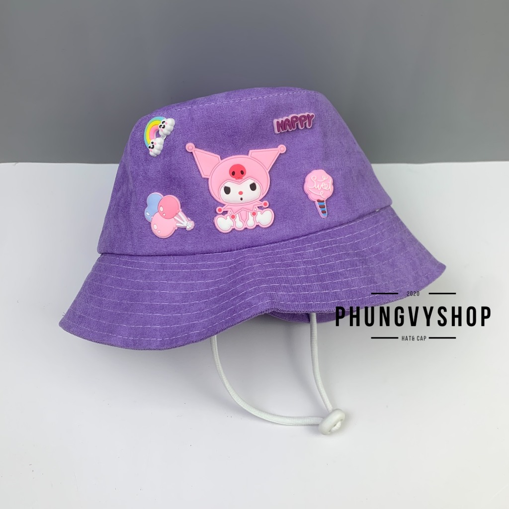 Bé 2-5Tuổi/VĐ 52cm_Mũ nhung bucket tai bèo vành trai gái trẻ em phungvyshop-nón / BO trung NHUNG KUROMI LOẠI VUÔNG CỤP/