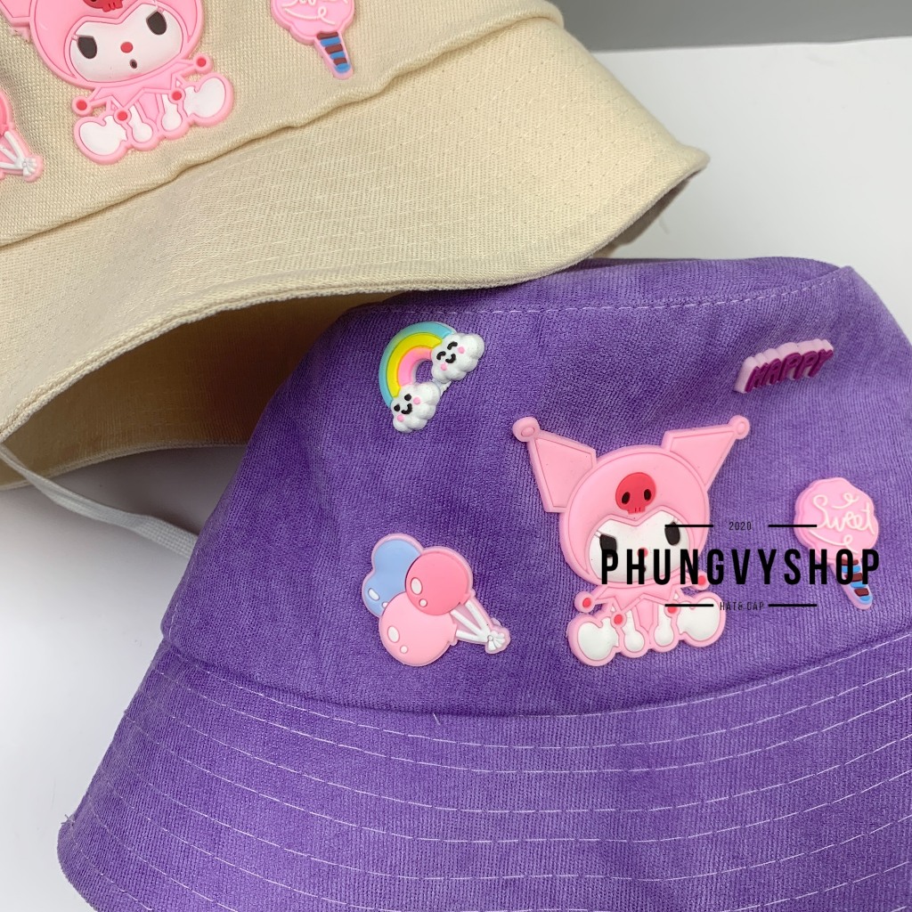 Bé 2-5Tuổi/VĐ 52cm_Mũ nhung bucket tai bèo vành trai gái trẻ em phungvyshop-nón / BO trung NHUNG KUROMI LOẠI VUÔNG CỤP/