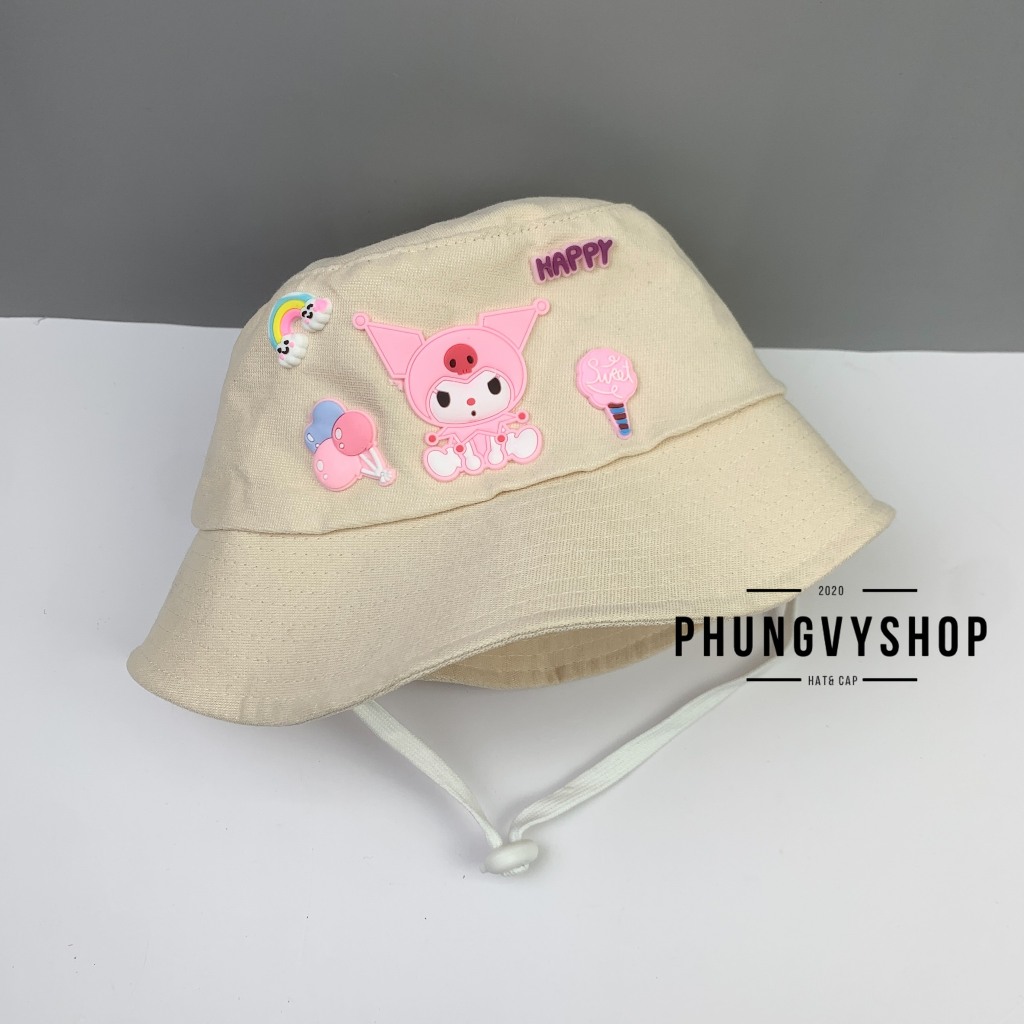 Bé 2-5Tuổi/VĐ 52cm_Mũ nhung bucket tai bèo vành trai gái trẻ em phungvyshop-nón / BO trung NHUNG KUROMI LOẠI VUÔNG CỤP/