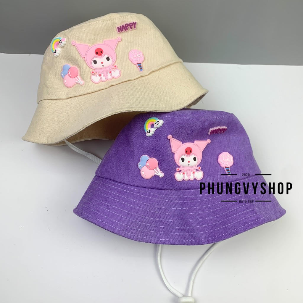 Bé 2-5Tuổi/VĐ 52cm_Mũ nhung bucket tai bèo vành trai gái trẻ em phungvyshop-nón / BO trung NHUNG KUROMI LOẠI VUÔNG CỤP/