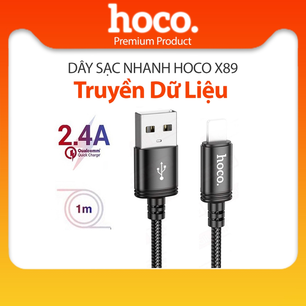 Dây sạc nhanh 2.4A Hoco X89 USB to LN vải dù bện chống rối dài 1M ...
