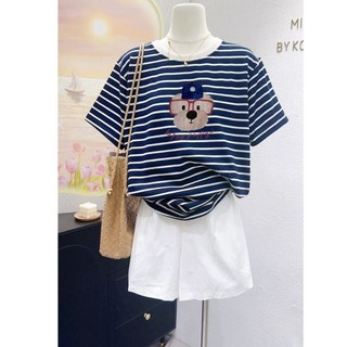 Áo thun nữ kẻ sọc ngắn tay in hình ALICEVN1990, Áo thun Cotton nữ sọc ngang, chất Cotton dày dặn in hình ngộ nghĩnh