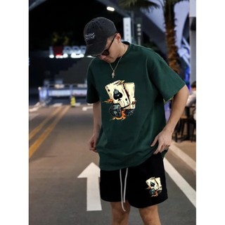 Bộ Phông Hè Xanh Họa Tiết Lá Bài Xúc Xắc In Nổi 5D Sành Điệu, Bộ Tay Ngắn Nam Cotton 4 Chiều Mềm Mịn Đẹp