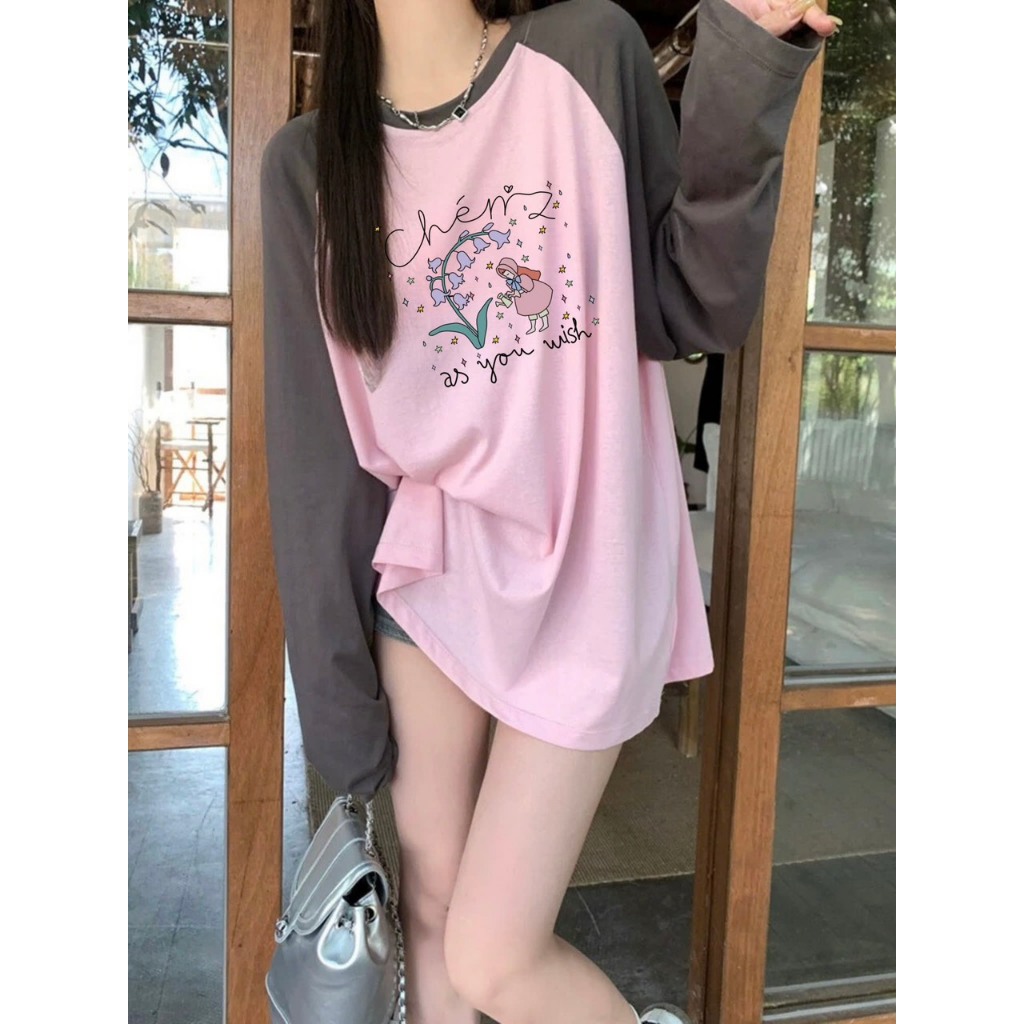 MÀU MỚI Áo thun Nữ dài tay Ragan in hình JULY fashion2023, Áo phông dáng rộng tay dài phối màu paste chất Cotton Xược