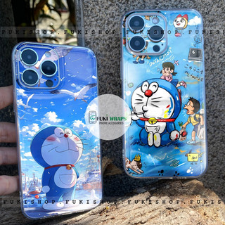 Combo Ốp lưng Dẻo Trong Suốt kèm Tấm dán Skin mặt lưng Doremon Dành cho 15 pro max , 14 pro max , 13 pro max