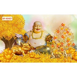 Tranh dán tường thần tài di lặc, tranh kim tien, tranh 3D dán tường in trên chất liệu vải lụa (shop tặng kèm keo dán)