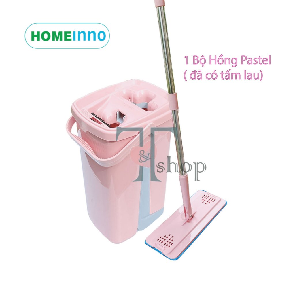 Bộ Cây Lau Nhà Tự Vắt Xả Thông Minh Có Thùng 2 Ngăn Homeinno Bảng Lau Chữ Nhật 32cm Cán140cm