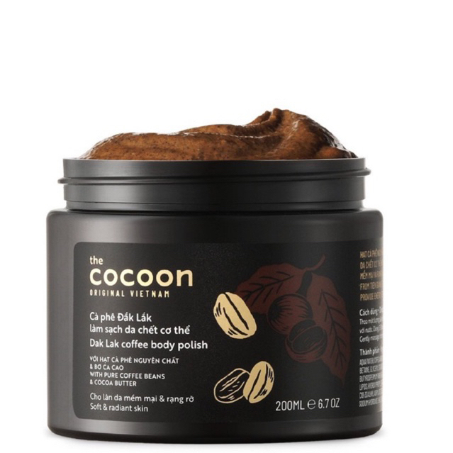 Tẩy da chết Cocoon Chiết xuất cà phê Đắk Lắk, cấp ẩm cho da, giúp da mềm mịn- Tẩy Da Chết cho mặt, cho body