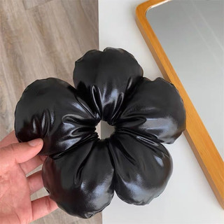 Dây Buộc Tóc Màu Bạc Hình Hoa To Đại Bằng Da Dây Scrunchies Hoa Phong Cách Nữ Tính Hàn Quốc