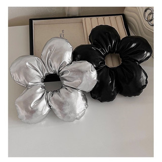 Dây Buộc Tóc Màu Bạc Hình Hoa To Đại Bằng Da Dây Scrunchies Hoa Phong Cách Nữ Tính Hàn Quốc