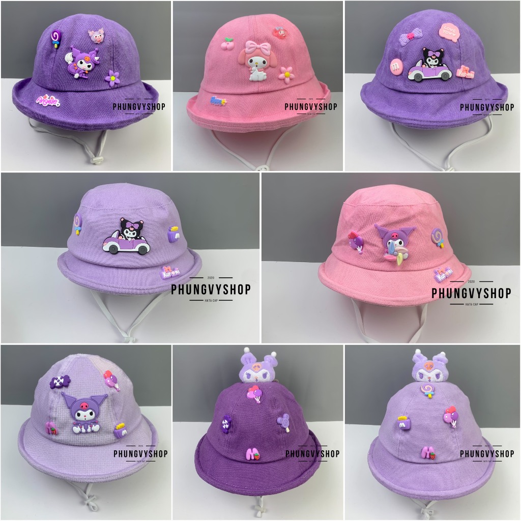 CÓ 2 SIZE, Mũ bucket tai bèo vành bé gái phungvyshop- Nón trẻ em các loại bo kết / NHUNG KUROMI CINNAMOROLL Cac loaiii