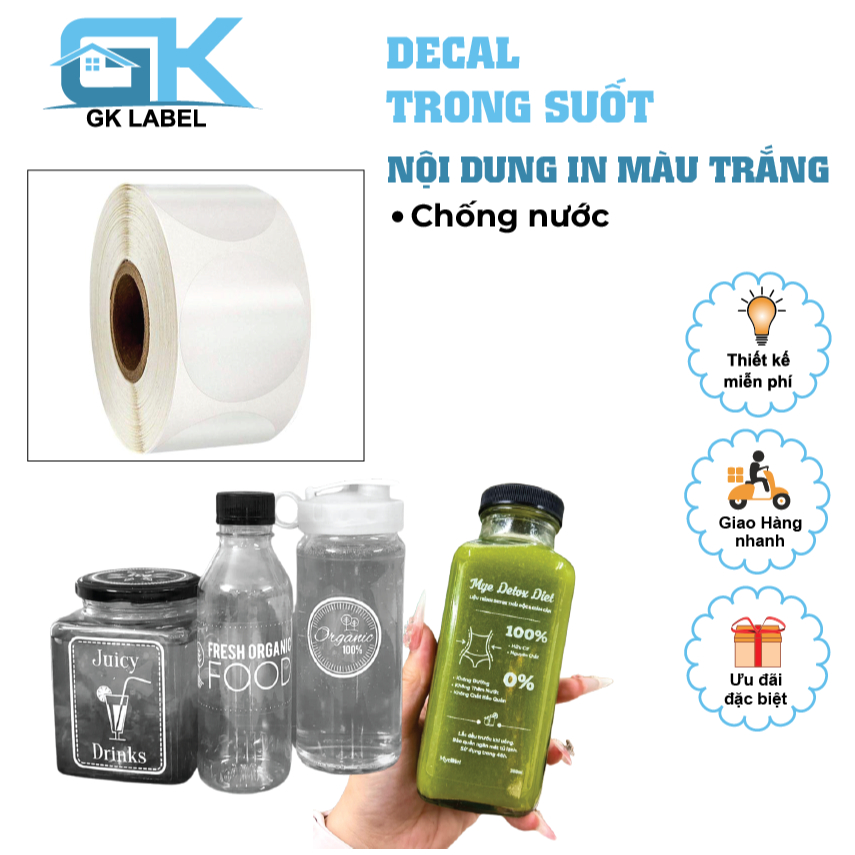 In Tem Nhãn Chữ Trắng , Sticker Decal Label nhựa trong suốt với Nội ...