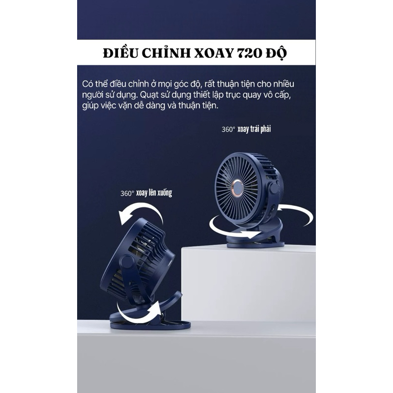 Quạt tích điện mini để bàn, Quạt kẹp bàn, Kẹp Xe Đẩy xoay 360 độ pin sạc Anhlinh