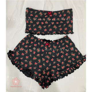 Đồ ngủ áo tube quần bèo chất liệu cotton mềm mịn hoa đen