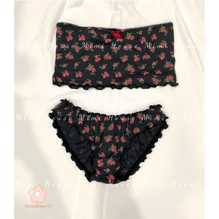 Đồ ngủ áo tube quần bèo chất liệu cotton mềm mịn hoa đen