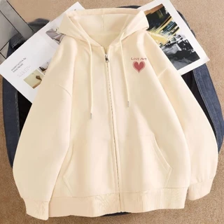 Áo khoác nỉ mũ trùm hai lớp logo Love Art Tim Đỏ basic phong cách Hàn QUốc hottrend 2024