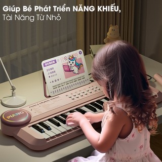 Đồ Chơi Bàn Piano Điện Cho Bé Kèm Micro Chuẩn Âm Có Đèn Và Nhạc Cho Bé Vui Chơi Với 37 Phím Nhạc Tặng Kèm Chân Bàn