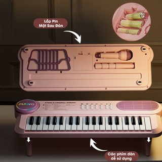 Đồ Chơi Bàn Piano Điện Cho Bé Kèm Micro Chuẩn Âm Có Đèn Và Nhạc Cho Bé Vui Chơi Với 37 Phím Nhạc Tặng Kèm Chân Bàn