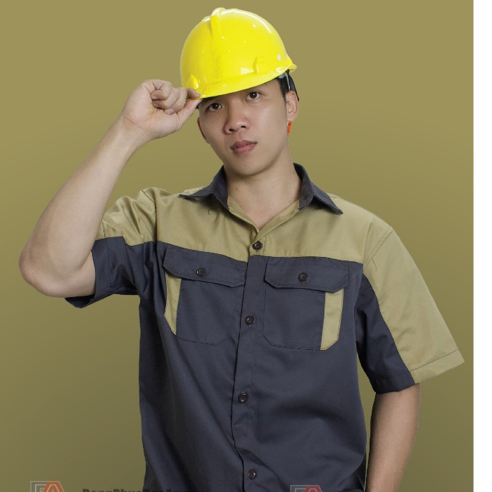 Bảo Vệ Nam Ngắn Tay Nhân Viên Bảo Dưỡng Xe, Bảo Hộ Kỹ Sư Công Trình Màu Đen Phối- Vải Kaki Chuyên Dụng, Form Đẹp