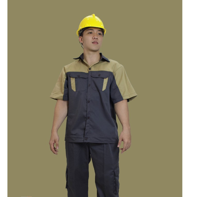 Bảo Vệ Nam Ngắn Tay Nhân Viên Bảo Dưỡng Xe, Bảo Hộ Kỹ Sư Công Trình Màu Đen Phối- Vải Kaki Chuyên Dụng, Form Đẹp