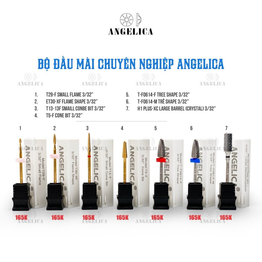 Đầu Mài Chuyên Dụng Làm Móng Chính Hãng ANGELICA - Nhặt Da , Mài Da, Mài Khoé, Phá Gel Bột Chất Liệu Kim Loại An Toàn
