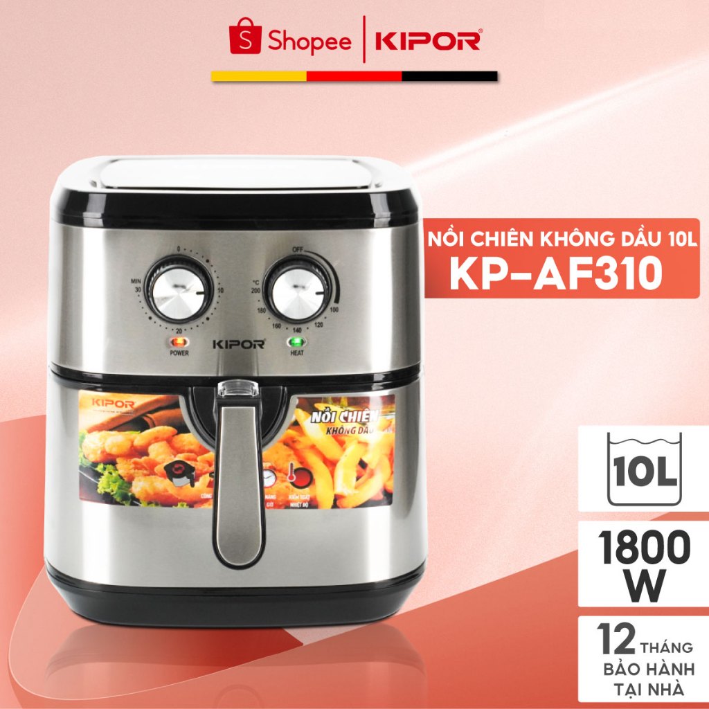 Ảnh Nồi chiên không dầu KIPOR KP-AF310-10L-Điều khiển cơ RAPID AIR nướng đối lưu-chống dính-Bảo hành tại nhà 12 tháng 1