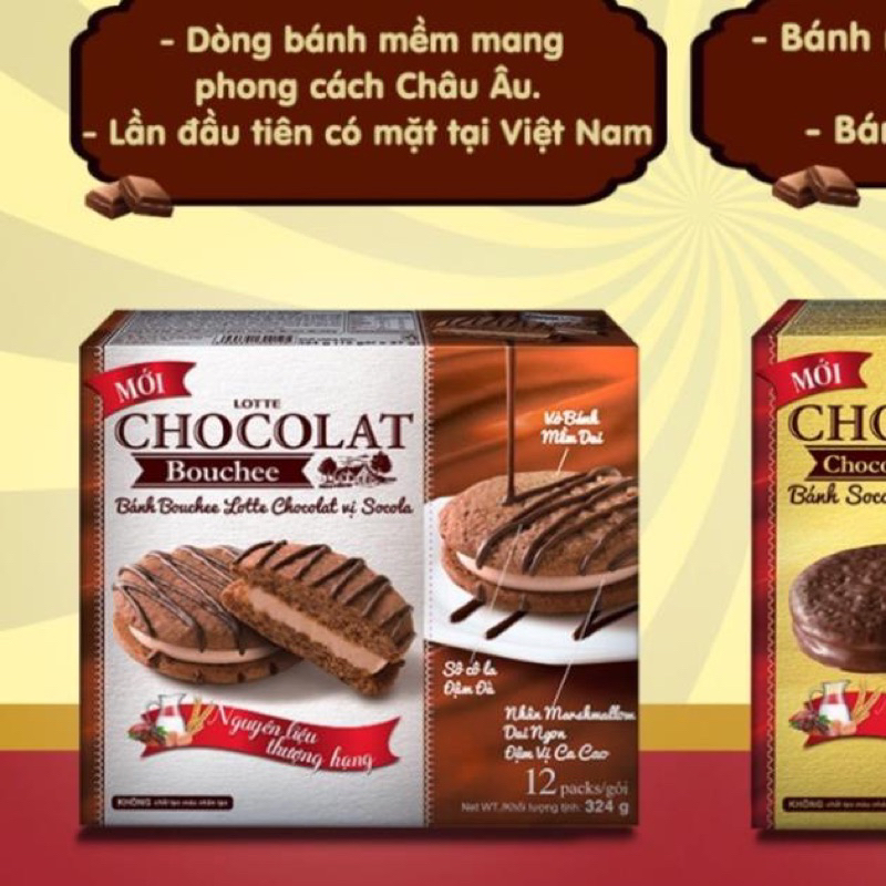 BÁNH BOUCHEE LOTTE CHOCOLAT HỘP 162g-6 gói . 324g -12 gói | Shopee Việt Nam