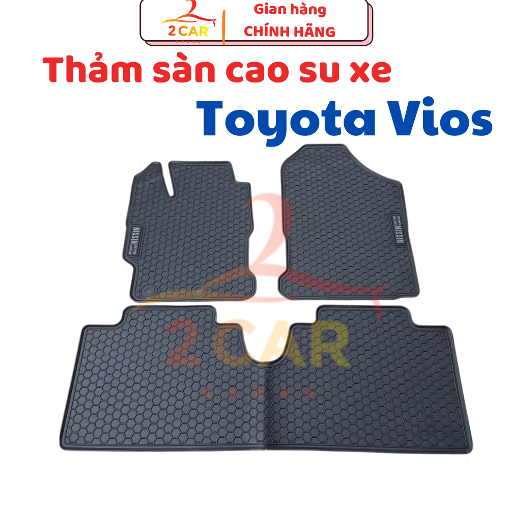 Thảm LÓT SÀN CAO SU xe Toyota Vios 2014- 2022, 2023,2024, 2025, 2026 (Mẫu Nissin tổ ong chữ trắng)