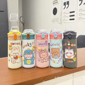 Bình Nước 450ml Kèm Ống Hút Họa Tiết Hoạt Hình Cho Bé