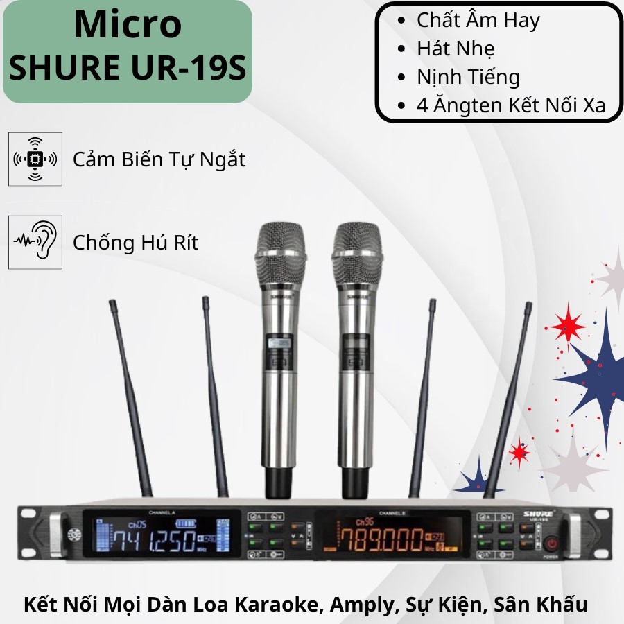 Micro Karaoke Không Dây Shure UR-19S, Mic Hát Nhẹ, Chống Hú ,Cảm Biến Tự Ngắt, Sóng 200M