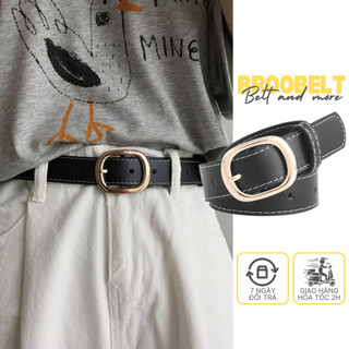 Thắt lưng nữ nam Ulzzang mặt tròn vàng bản nhỏ 2.8cm unisex dây nịt chất liệu da PU cao cấp
