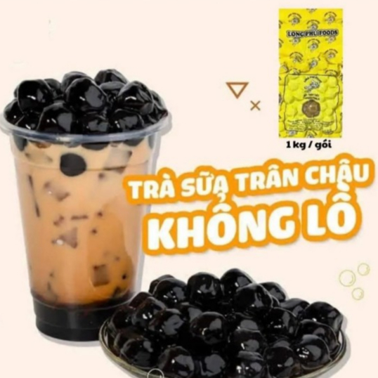 Trân Châu Đen KHỔNG LỒ Thượng Hạng Có Vị Ngọt LONG PHÚ Hạt 18 Ly Gói 1kg - Topping Trà Sữa Milo Dầm Trân Châu Đen Hạt Bự