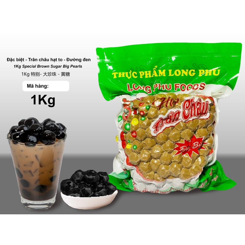 Trân Châu Đường Đen Đặc Biệt LONG PHÚ Size To 14 ly Gói 1kg - Topping Trà Sữa Milo Dầm