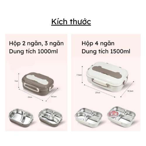 Hộp đựng cơm inox giữ nhiệt Uchan 3 ngăn 4 ngăn tặng đũa thìa Khay đựng cơm văn phòng SP07-2 gấu