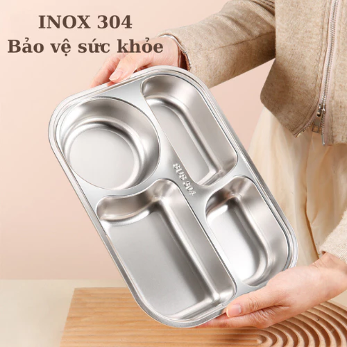 Hộp đựng cơm inox giữ nhiệt Uchan 3 ngăn 4 ngăn tặng đũa thìa Khay đựng cơm văn phòng SP07-2 gấu