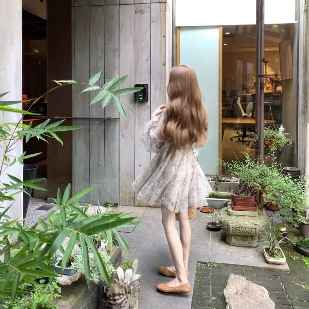 Đầm voan hoa nhí tay bồng, đầm babydoll tay bồng váy tơ tay phồng VHN702