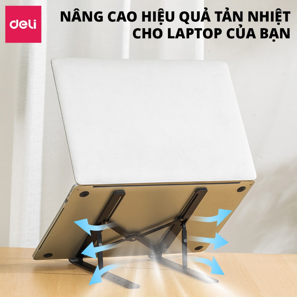 Giá Đỡ Laptop DELI Phiên Bản Mới Nâng Cấp Mới Full Đệm, Hỗ Trợ Tản Nhiệt Cho Laptop, Máy Tính Bảng - ảnh 4