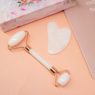 Combo Đá Guasha Kèm Cây Lăn Bằng Đá Thạch Anh Giúp Nâng Cơ Săn Chắc Da Giúp Da Căng Bóng Tự Nhiên